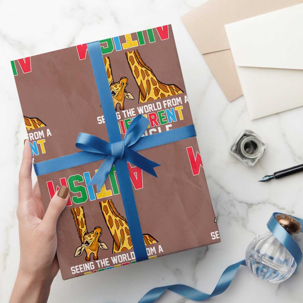 Giraffe Autism Awareness Wrapping Paper Roll Seeing World Different Angle TS02 Mocha Print Your Wear