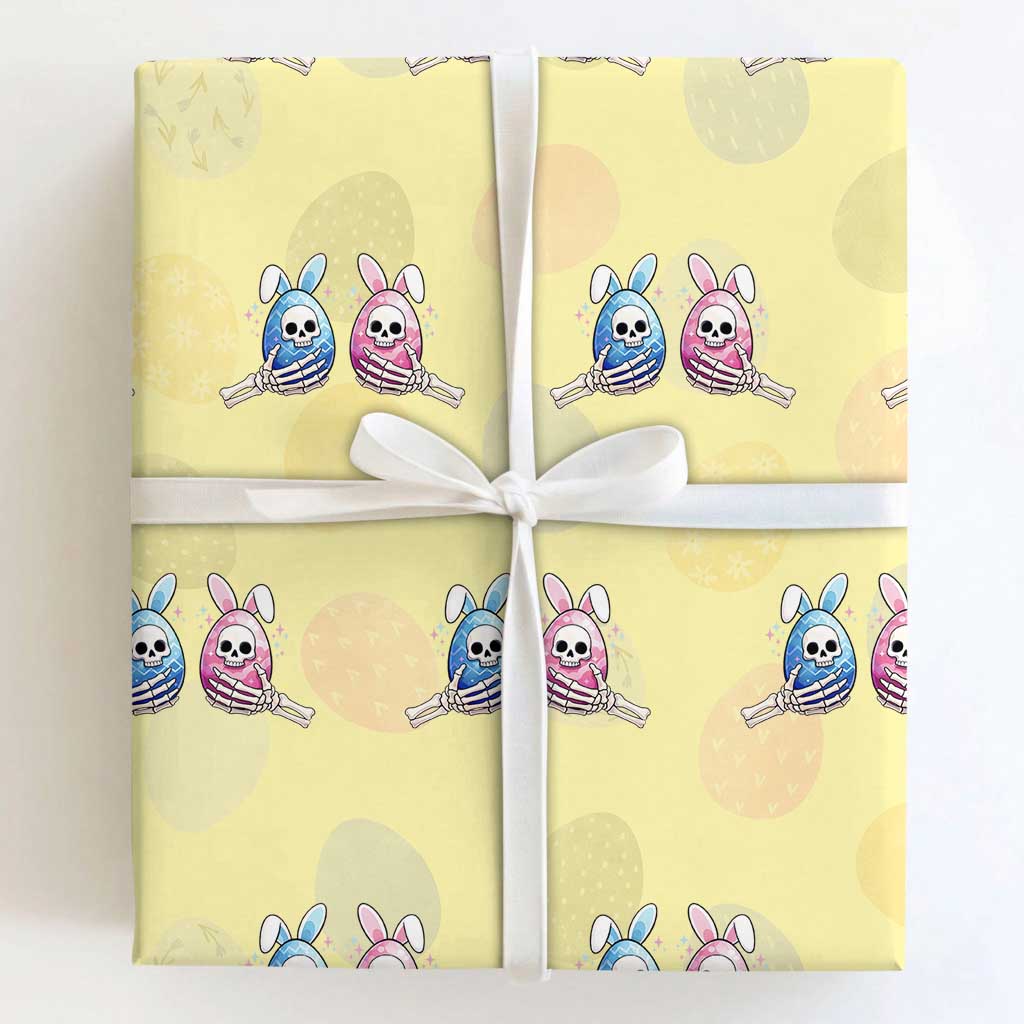 Gothic Easter Gift Wrapping Paper Roll Skeleton Hands Holding Easter Eggs TS12 Light Yellow Print Your Wear