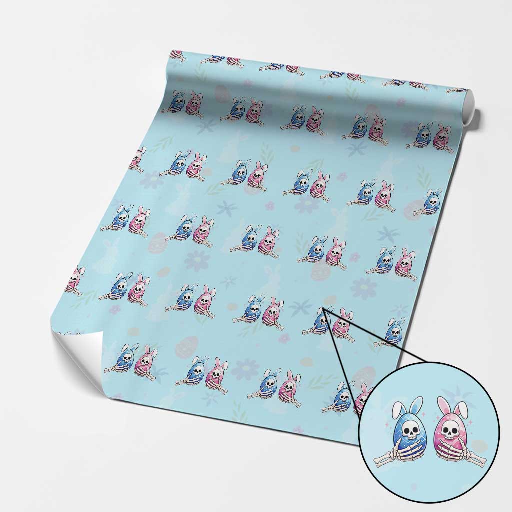 Gothic Easter Gift Wrapping Paper Roll Skeleton Hands Holding Easter Eggs TS12 Light Blue Print Your Wear