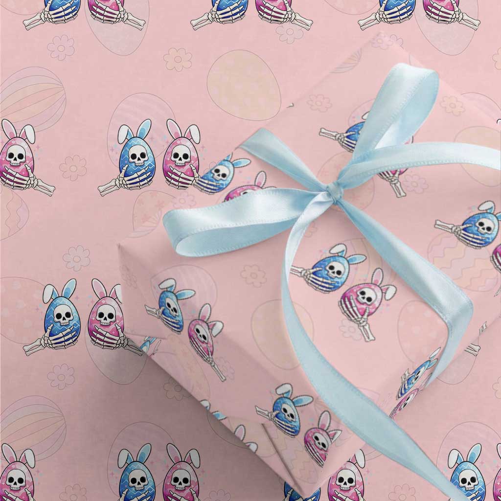 Gothic Easter Gift Wrapping Paper Roll Skeleton Hands Holding Easter Eggs TS12 Light Pink Print Your Wear
