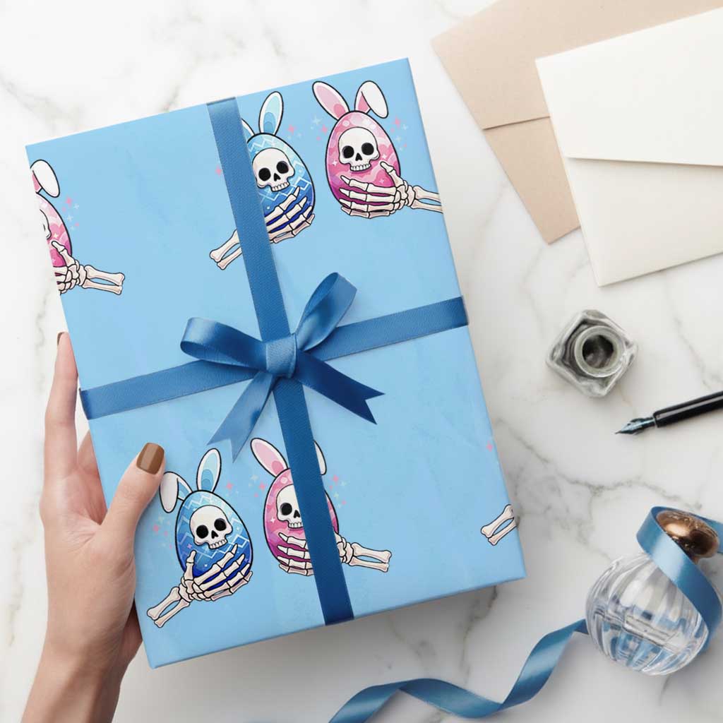 Gothic Easter Gift Wrapping Paper Roll Skeleton Hands Holding Easter Eggs TS12 Light Blue Print Your Wear