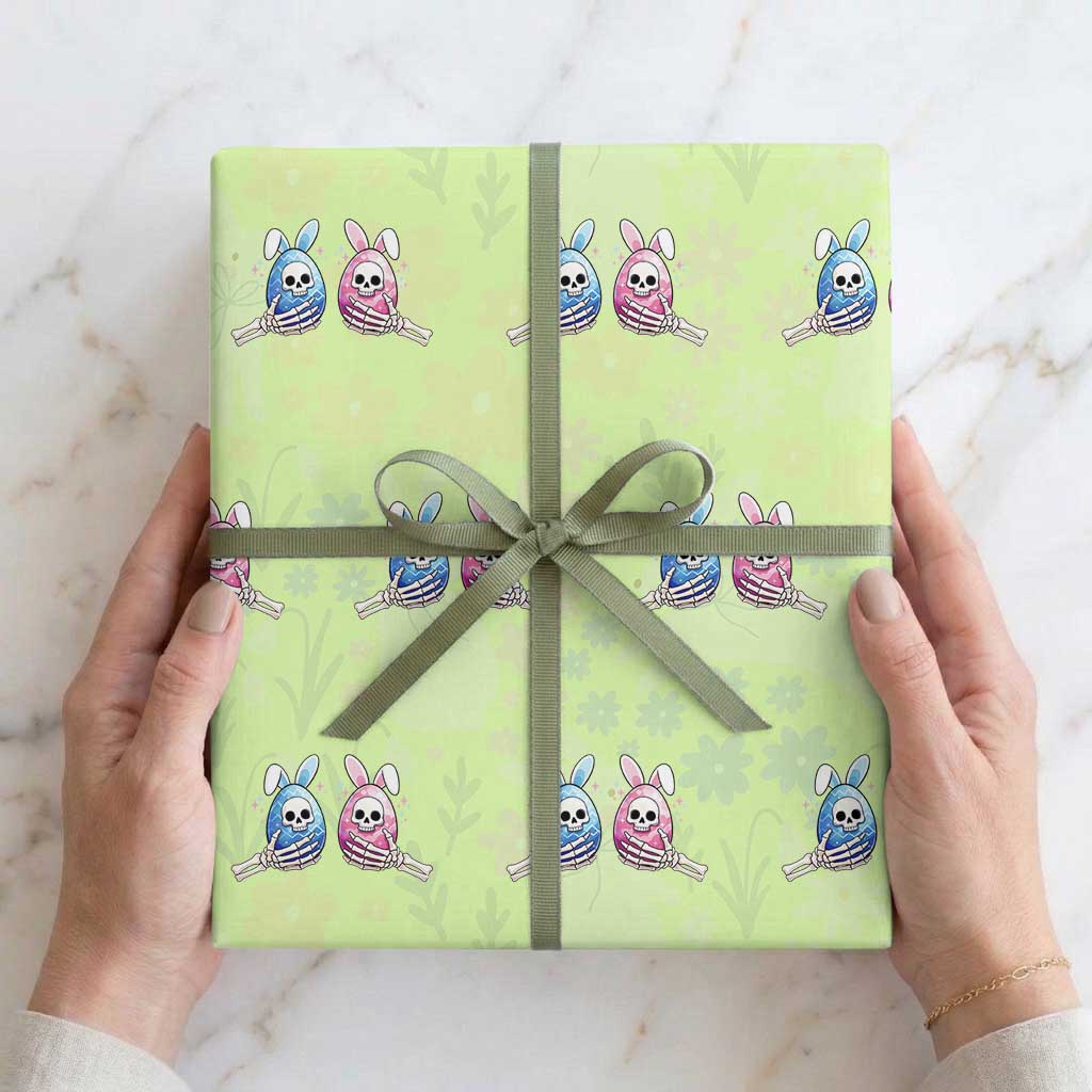 Gothic Easter Gift Wrapping Paper Roll Skeleton Hands Holding Easter Eggs TS12 Lime Print Your Wear