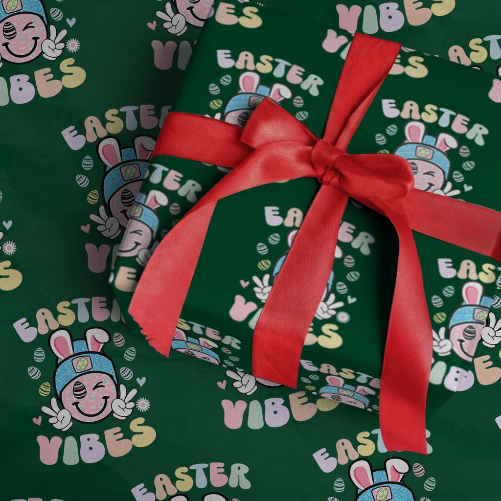 Groovy Easter Vibes Wrapping Paper Roll Retro Bunny Smile Eggs TS10 Green Print Your Wear