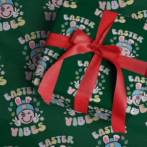 Groovy Easter Vibes Wrapping Paper Roll Retro Bunny Smile Eggs TS10 Green Print Your Wear
