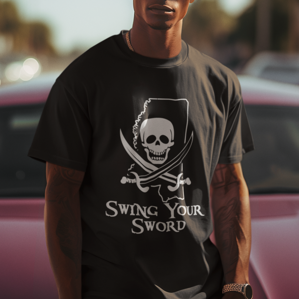 Pirate Skull T Shirt Swing Your Sword Motivational Quote TS02 Printyourwear