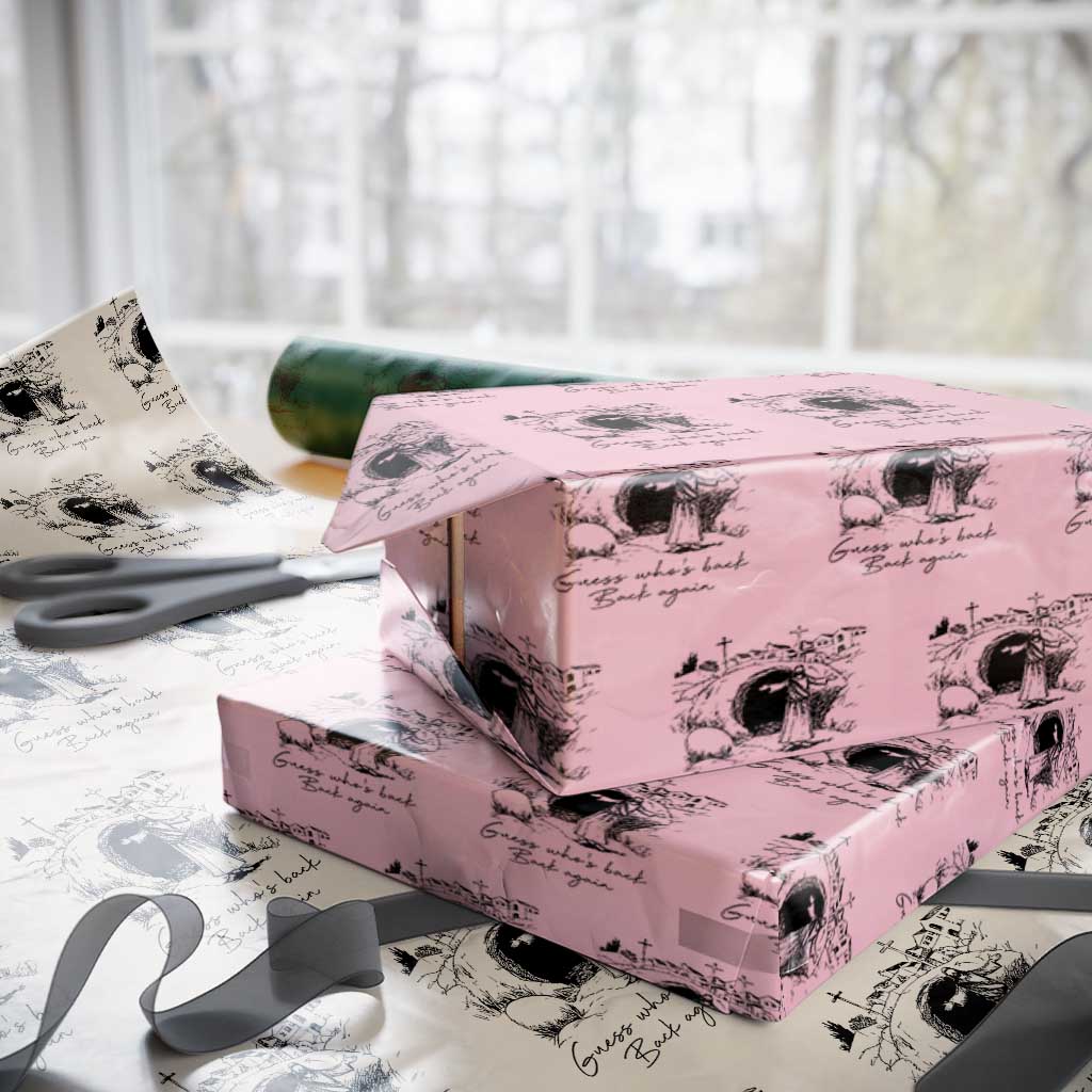 Guess Who's Back Back Again Wrapping Paper Roll Funny Easter Jesus Christian TS14 Light Pink Print Your Wear