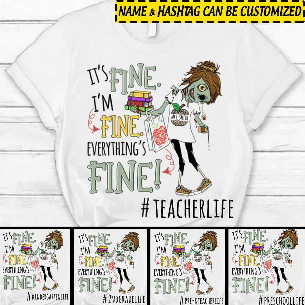 Halloween T Shirt Personalized Its Fine Im Fine Everythings Fine Teacher Life Halloween Teacher T Shirt CTM Youth Custom - Printyourwear