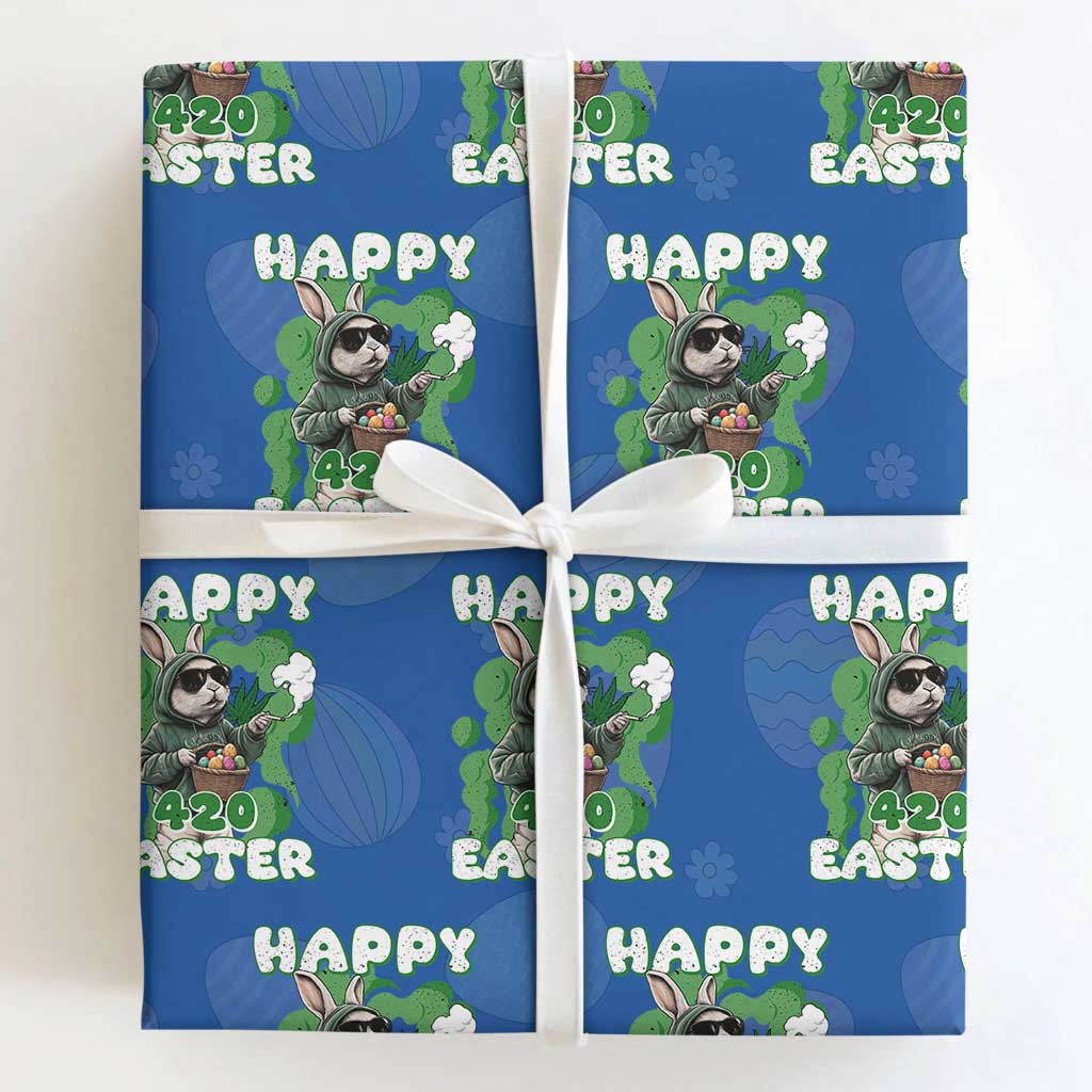 Happy 420 Easter Wrapping Paper Roll Funny Smoking Easter Bunny TS02 Royal Blue Print Your Wear