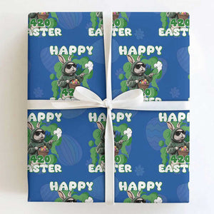 Happy 420 Easter Wrapping Paper Roll Funny Smoking Easter Bunny TS02 Royal Blue Print Your Wear