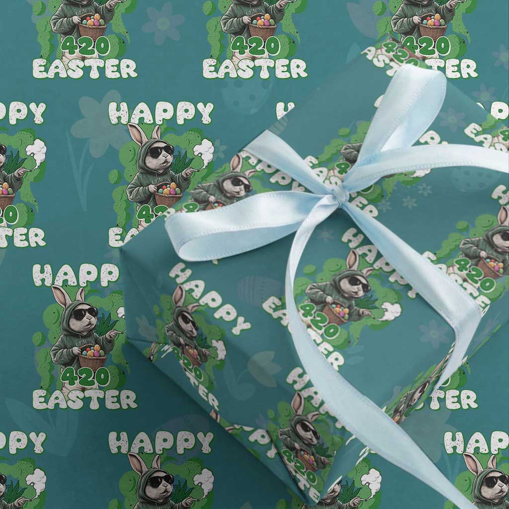 Happy 420 Easter Wrapping Paper Roll Funny Smoking Easter Bunny TS02 Teal Print Your Wear