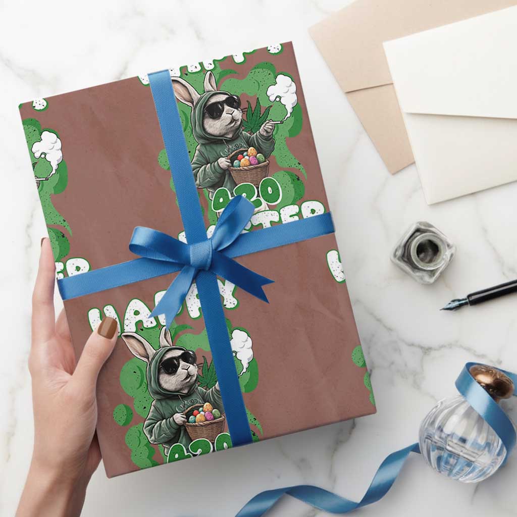 Happy 420 Easter Wrapping Paper Roll Funny Smoking Easter Bunny TS02 Mocha Print Your Wear