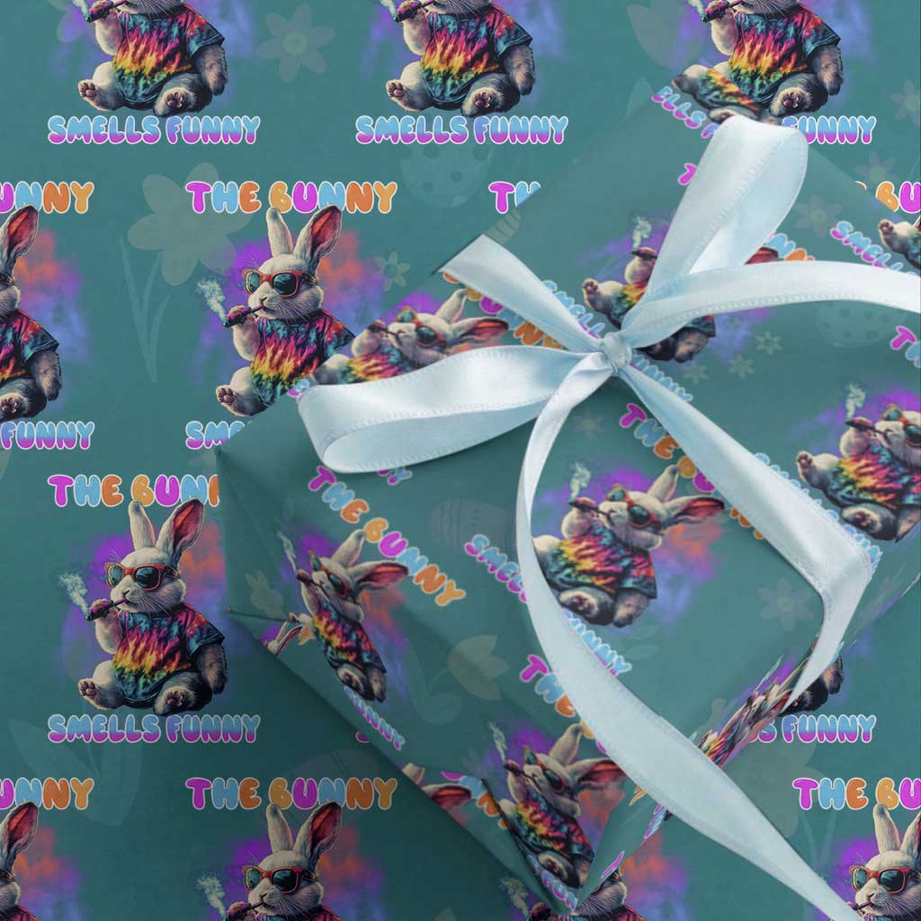 Happy 420 Easter Wrapping Paper Roll Funny Smoking Easter Bunny Smells Funny Easter TS10 Teal Print Your Wear