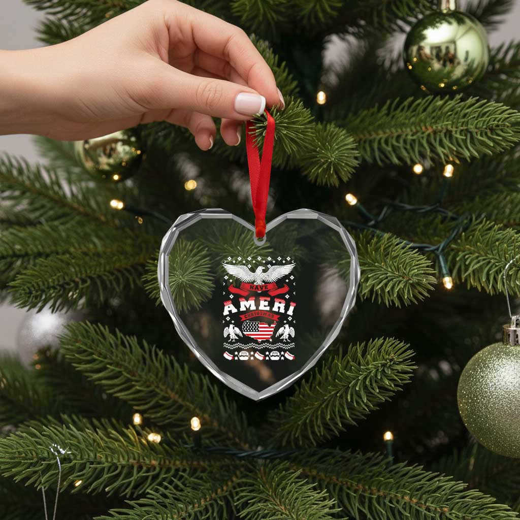 Have Ameri-Xmas USA Patriotic Eagle Xmas Heart Crystal Glass Ornament TS09 Print Your Wear