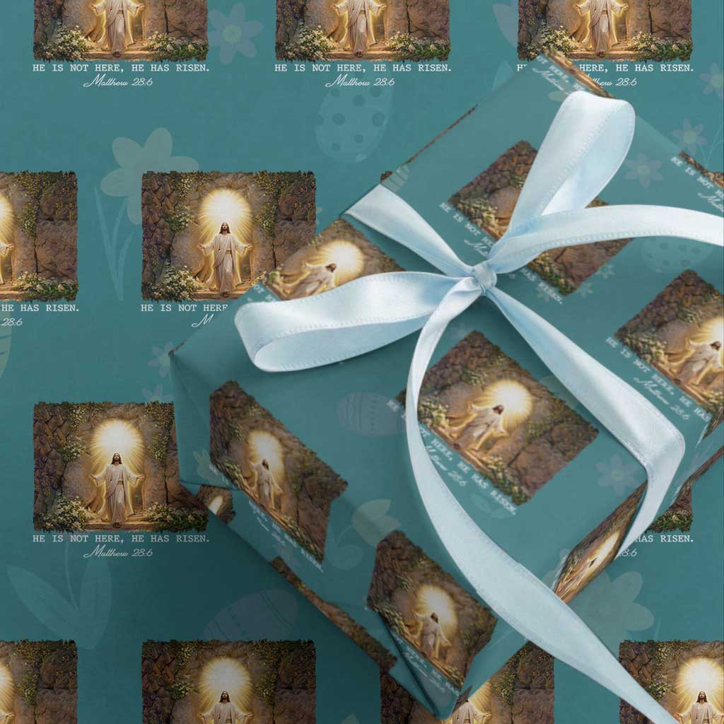 He Is Not Here He Has Risen Wrapping Paper Roll Easter Christian Jesus TS14 Teal Print Your Wear