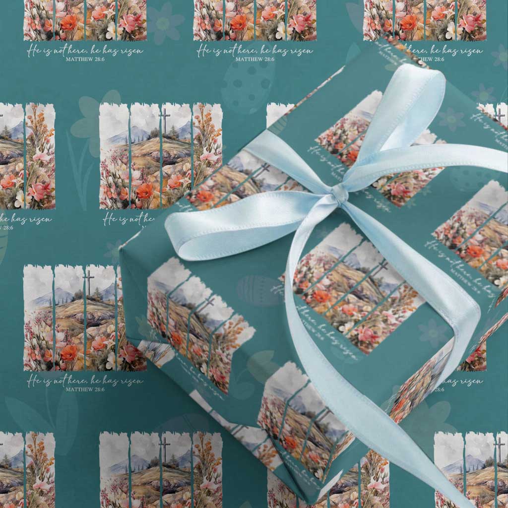 He Is Not Here He Has Risen Wrapping Paper Roll Christian Easter Religious Bible Verse TS11 Teal Print Your Wear