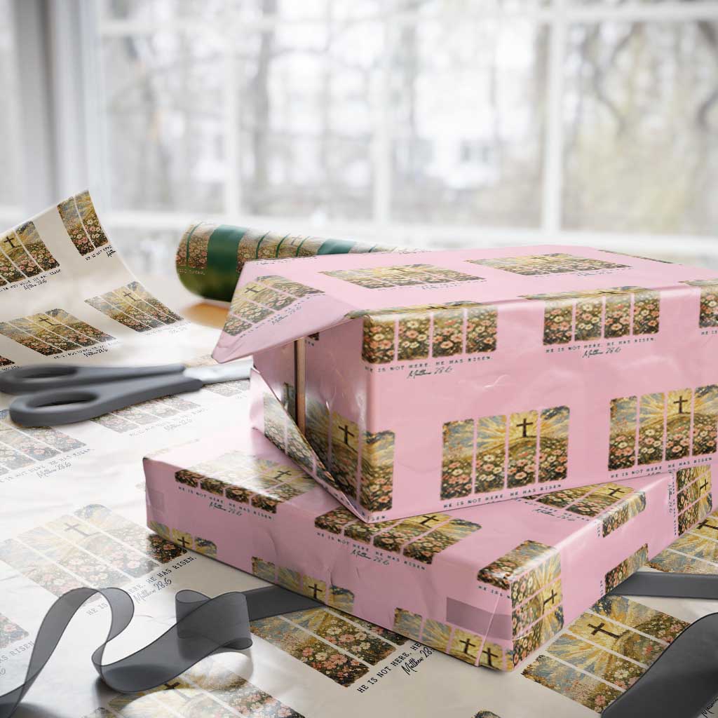 He Is Not Here He Is Risen Wrapping Paper Roll Christian Easter Bible Verse TS14 Light Pink Print Your Wear
