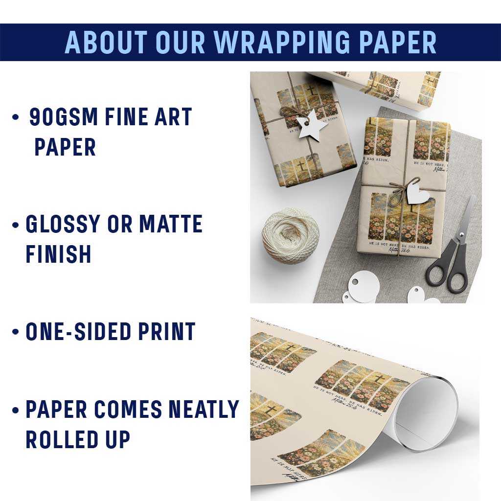He Is Not Here He Is Risen Wrapping Paper Roll Christian Easter Bible Verse TS14 Print Your Wear