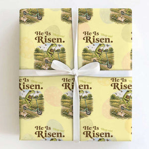 He Is Risen Hop On Wrapping Paper Roll Christian Easter Frog TS14 Light Yellow Print Your Wear