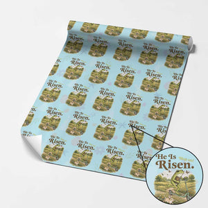 He Is Risen Hop On Wrapping Paper Roll Christian Easter Frog TS14 Light Blue Print Your Wear