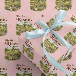 He Is Risen Hop On Wrapping Paper Roll Christian Easter Frog TS14 Light Pink Print Your Wear