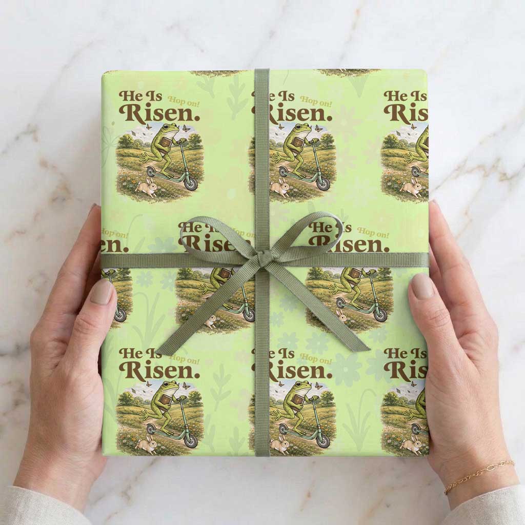 He Is Risen Hop On Wrapping Paper Roll Christian Easter Frog TS14 Lime Print Your Wear