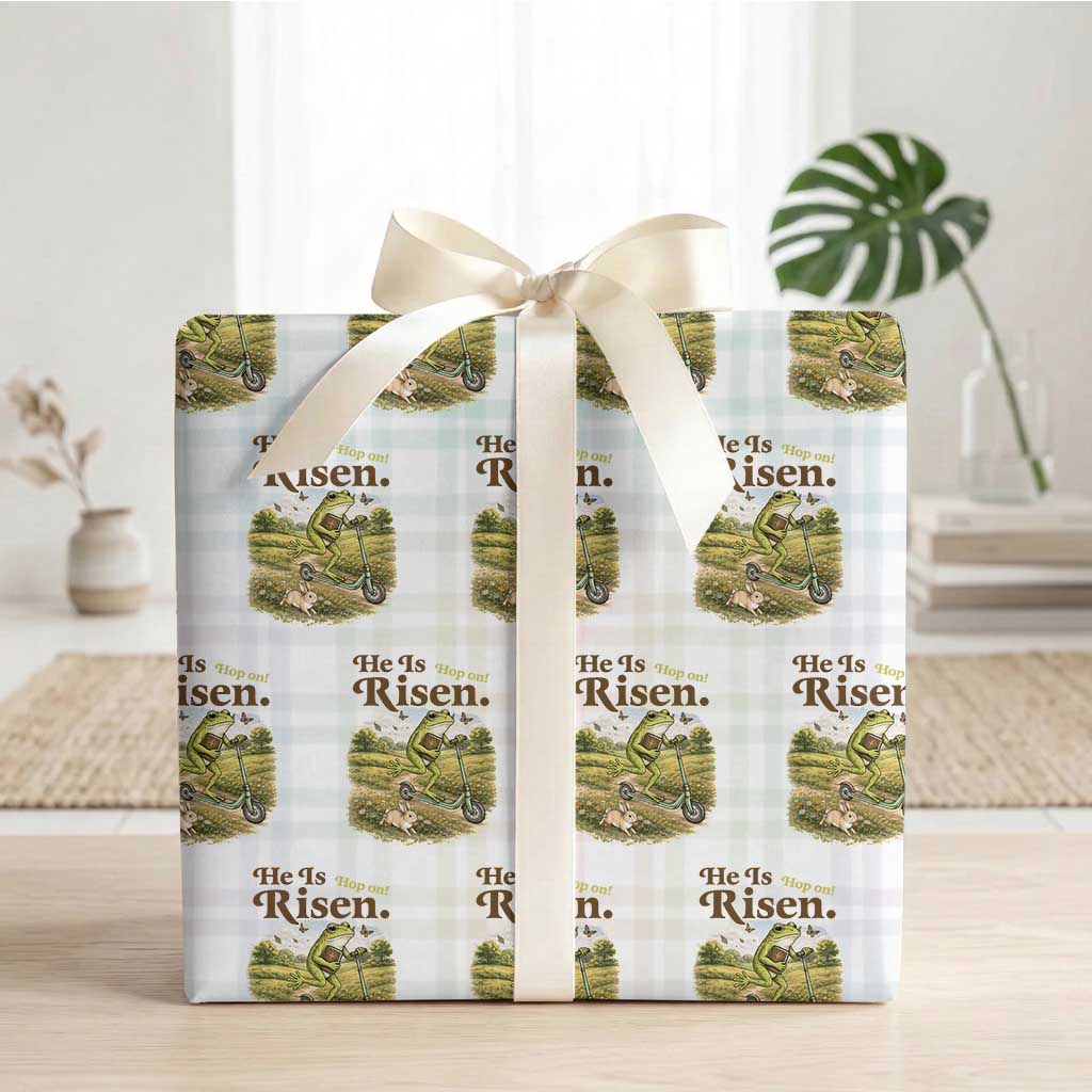 He Is Risen Hop On Wrapping Paper Roll Christian Easter Frog TS14 White Plaid Print Your Wear