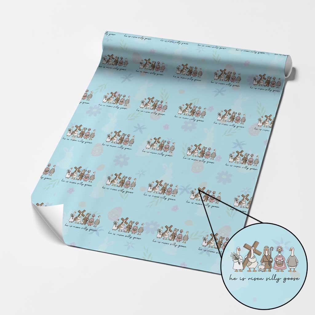 He Is Risen Silly Goose Wrapping Paper Roll Funny Christian Easter TS14 Light Blue Print Your Wear
