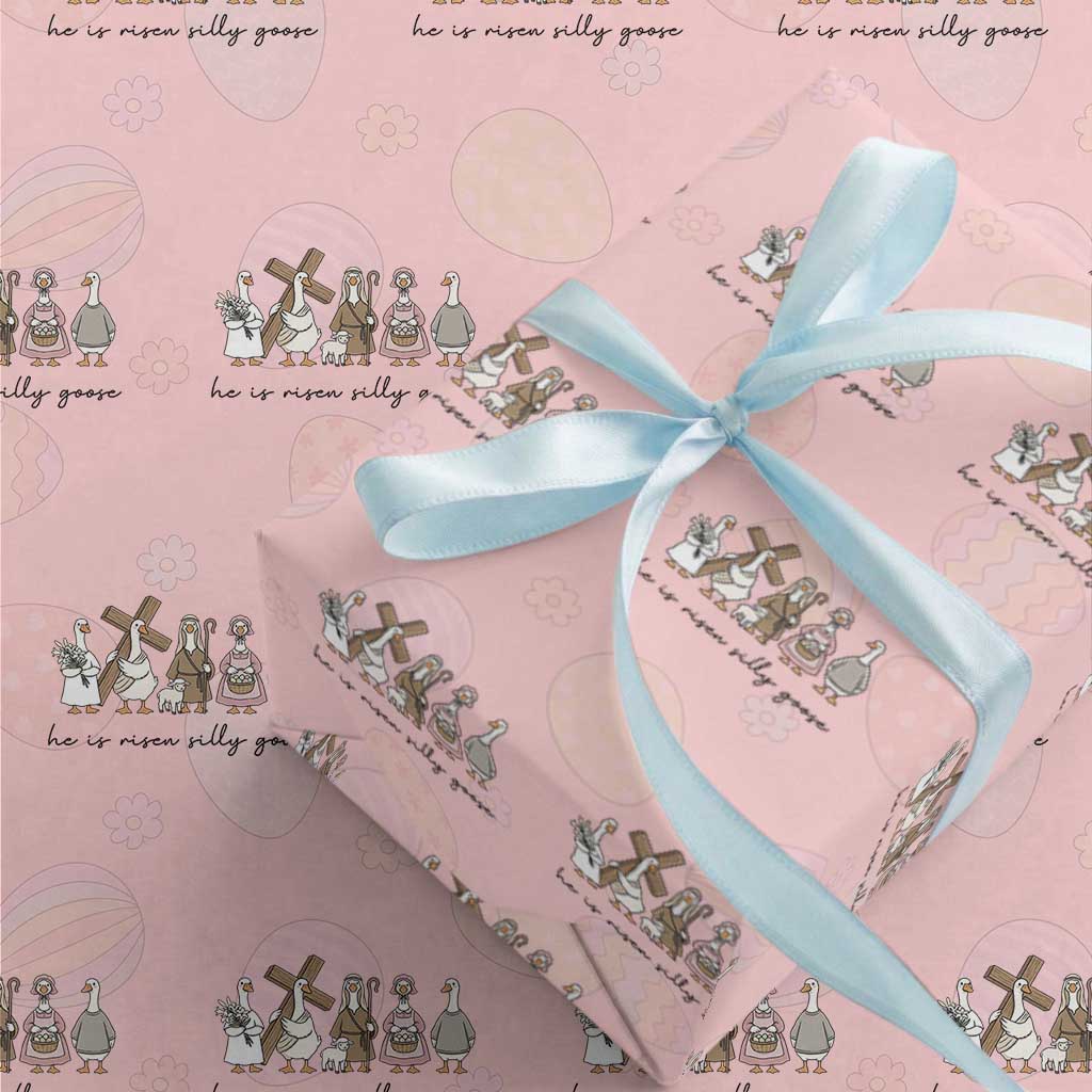 He Is Risen Silly Goose Wrapping Paper Roll Funny Christian Easter TS14 Light Pink Print Your Wear
