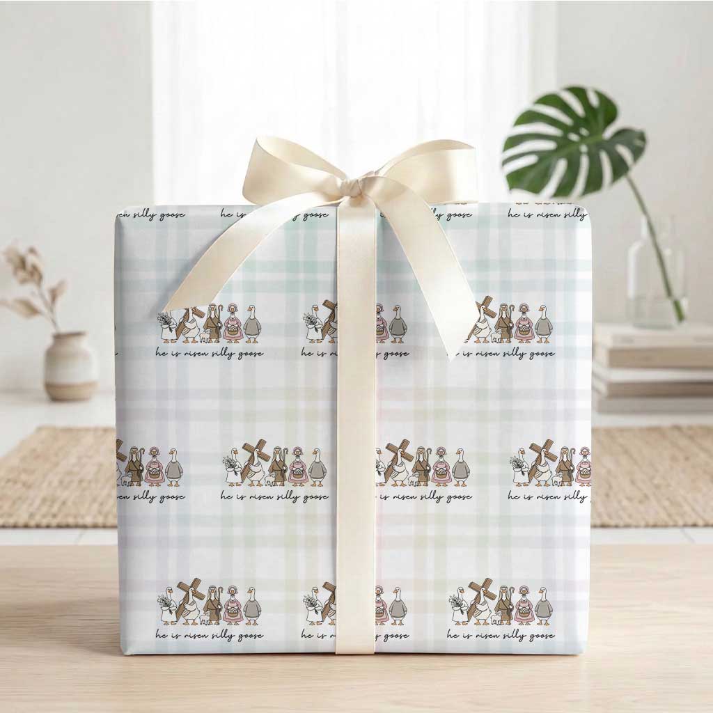He Is Risen Silly Goose Wrapping Paper Roll Funny Christian Easter TS14 White Plaid Print Your Wear