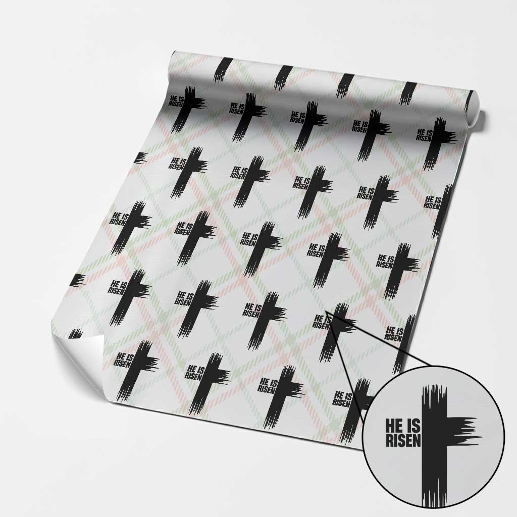 He Is Risen Wrapping Paper Roll Christian Easter Cross TS10 Christmas Plaid Print Your Wear