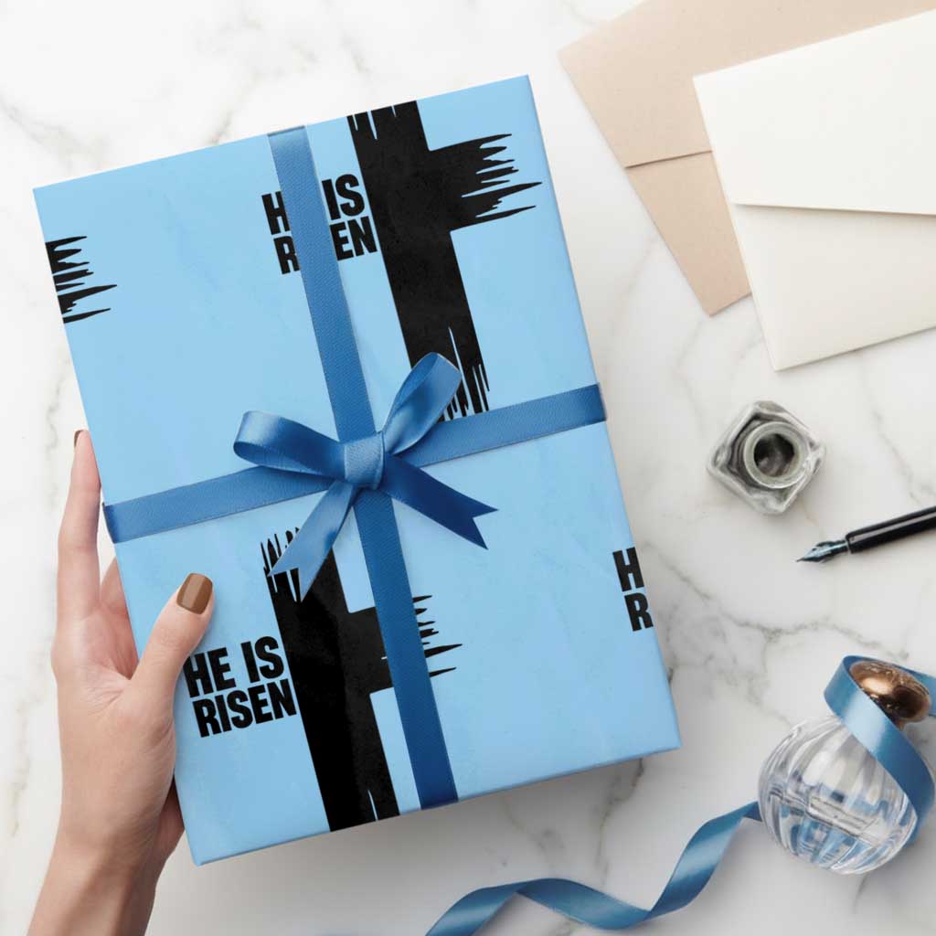 He Is Risen Wrapping Paper Roll Christian Easter Cross TS10 Light Blue Print Your Wear