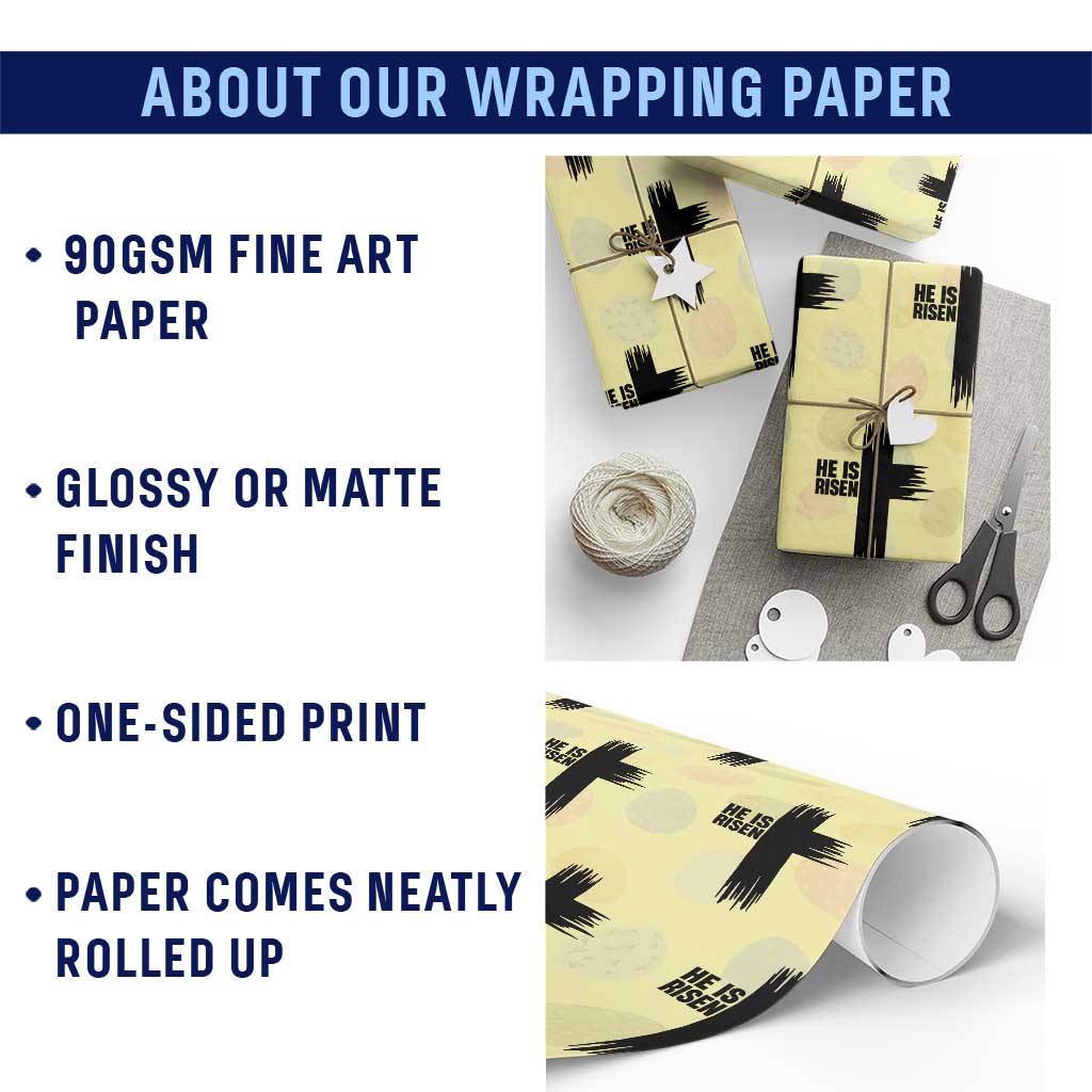 He Is Risen Wrapping Paper Roll Christian Easter Cross TS10 Print Your Wear
