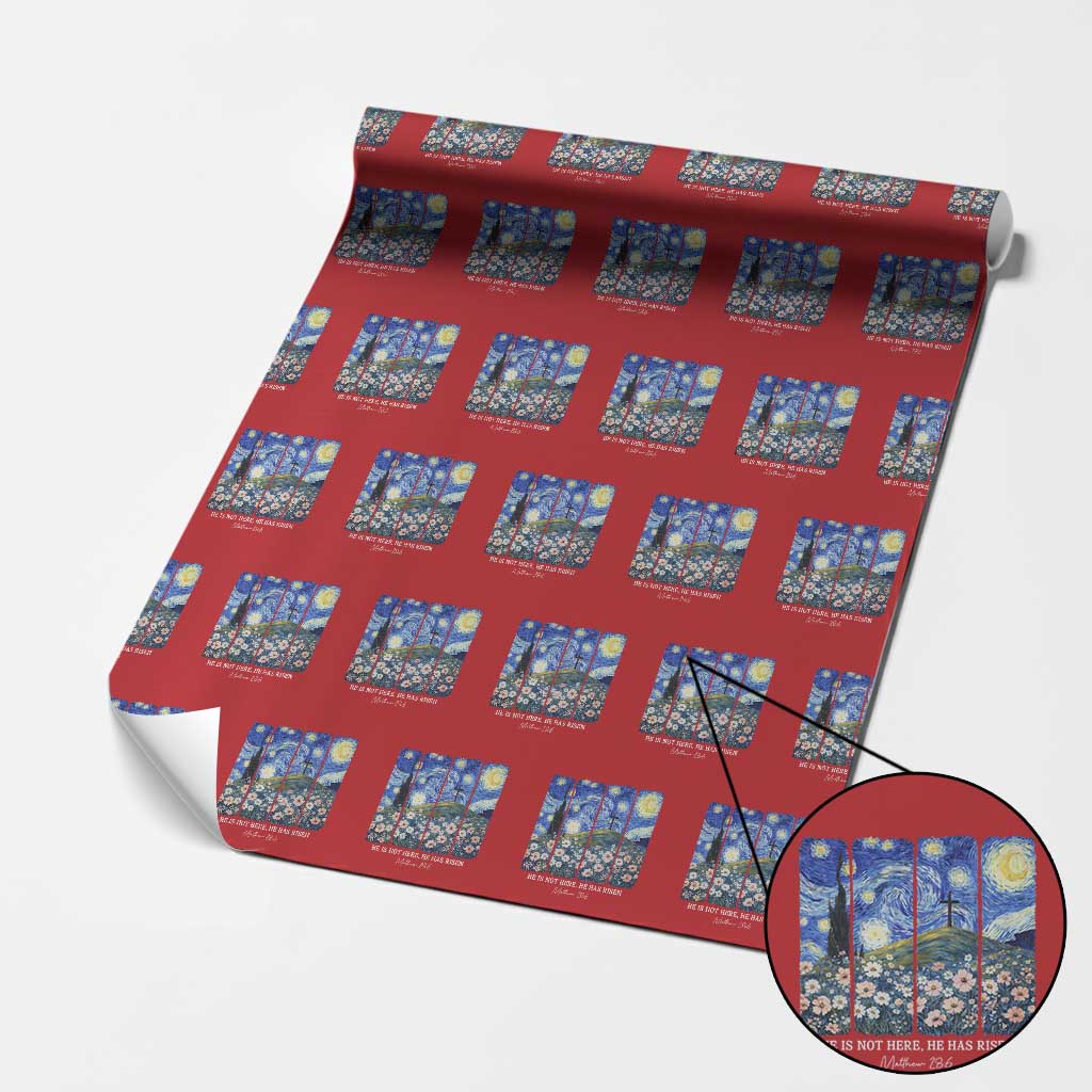 He is Risen Wrapping Paper Roll Christian Easter Starry Night Van Gogh TS14 Red Print Your Wear