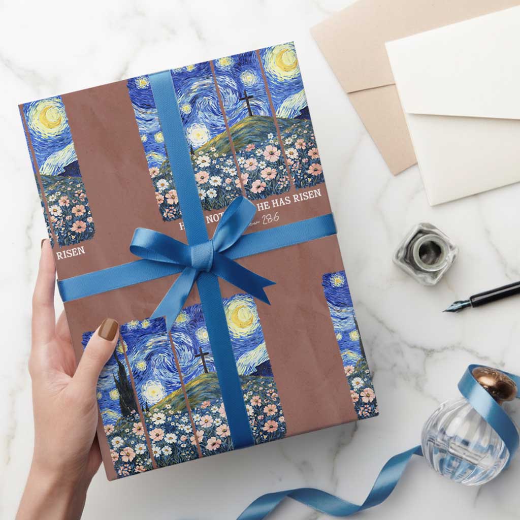 He is Risen Wrapping Paper Roll Christian Easter Starry Night Van Gogh TS14 Mocha Print Your Wear