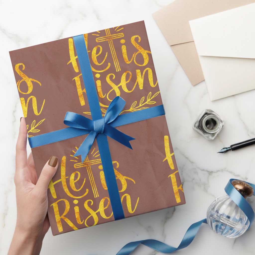 He Is Risen Wrapping Paper Roll Jesus Easter Religious Christians TS10 Mocha Print Your Wear