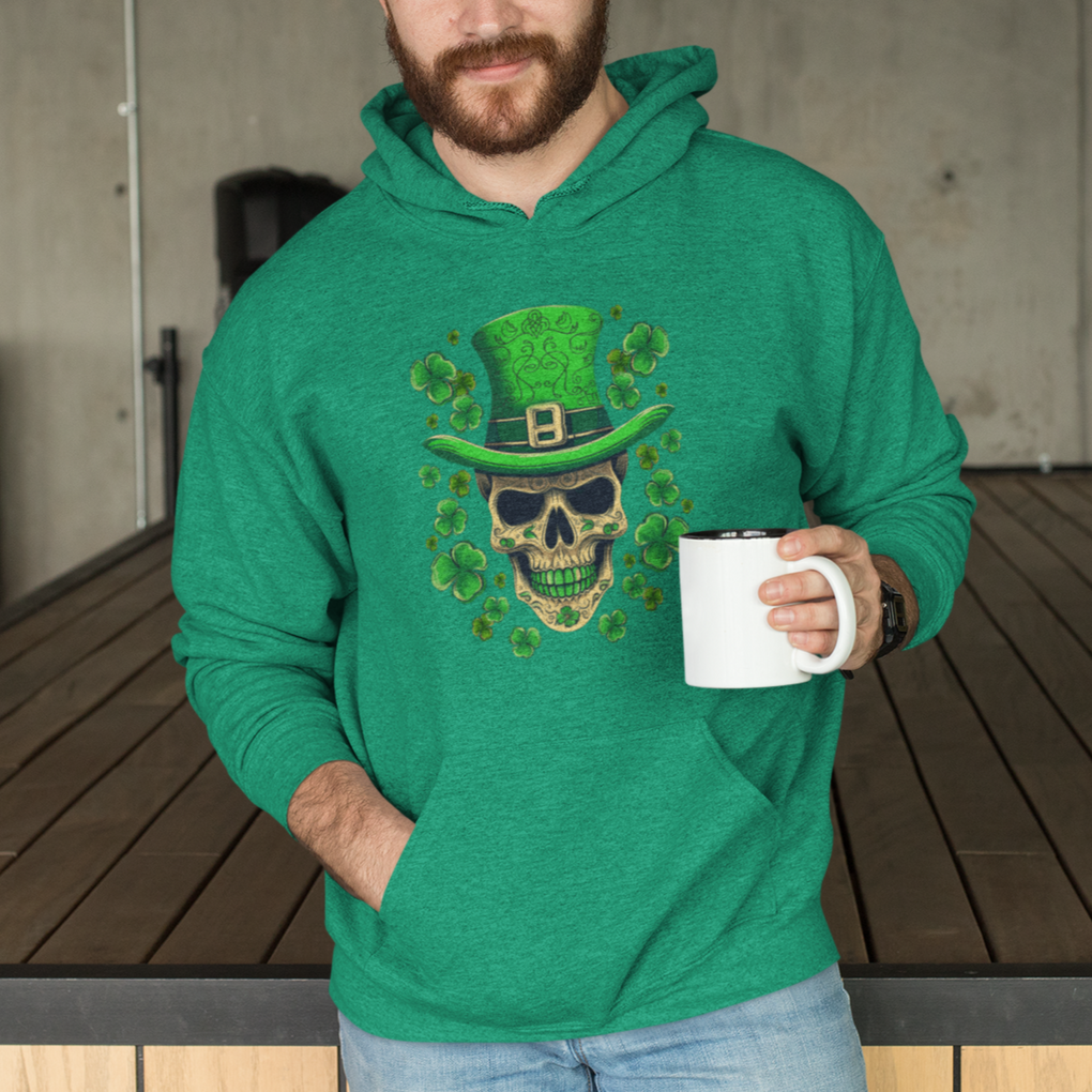 St. Patrick's Day Hoodie Irish Sugar Skull Lucky Hat Shamrocks TS09 Printyourwear