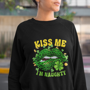 Funny St. Patricks Day Sweatshirt Kiss Me I'm Naughty Irish Women Leopard Biting Lips TS02 Printyourwear