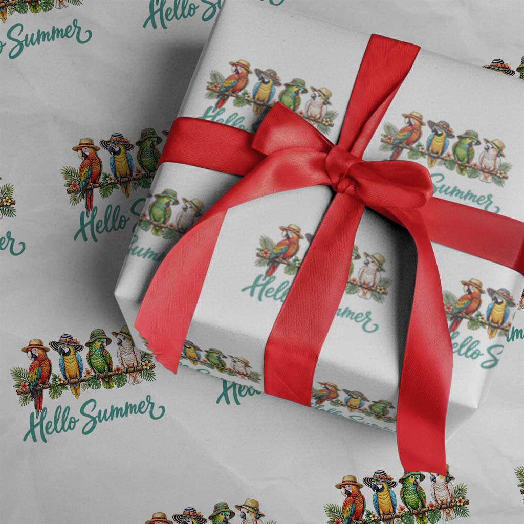 Hello Summer Parrots Wrapping Paper Roll Tropical Beach Vacation Graphic TS12 White Print Your Wear