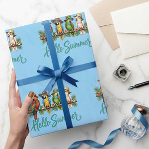 Hello Summer Parrots Wrapping Paper Roll Tropical Beach Vacation Graphic TS12 Light Blue Print Your Wear