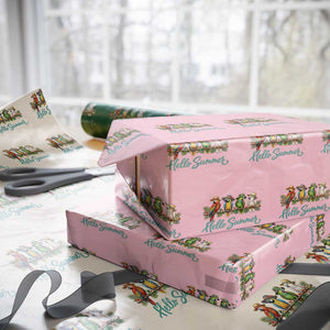 Hello Summer Parrots Wrapping Paper Roll Tropical Beach Vacation Graphic TS12 Light Pink Print Your Wear