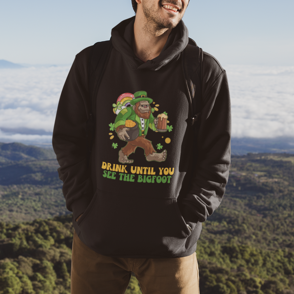 Funny St. Patricks Sasquatch Hoodie Drink Until You See The Bigfoot Drinking Squad TS02 Printyourwear