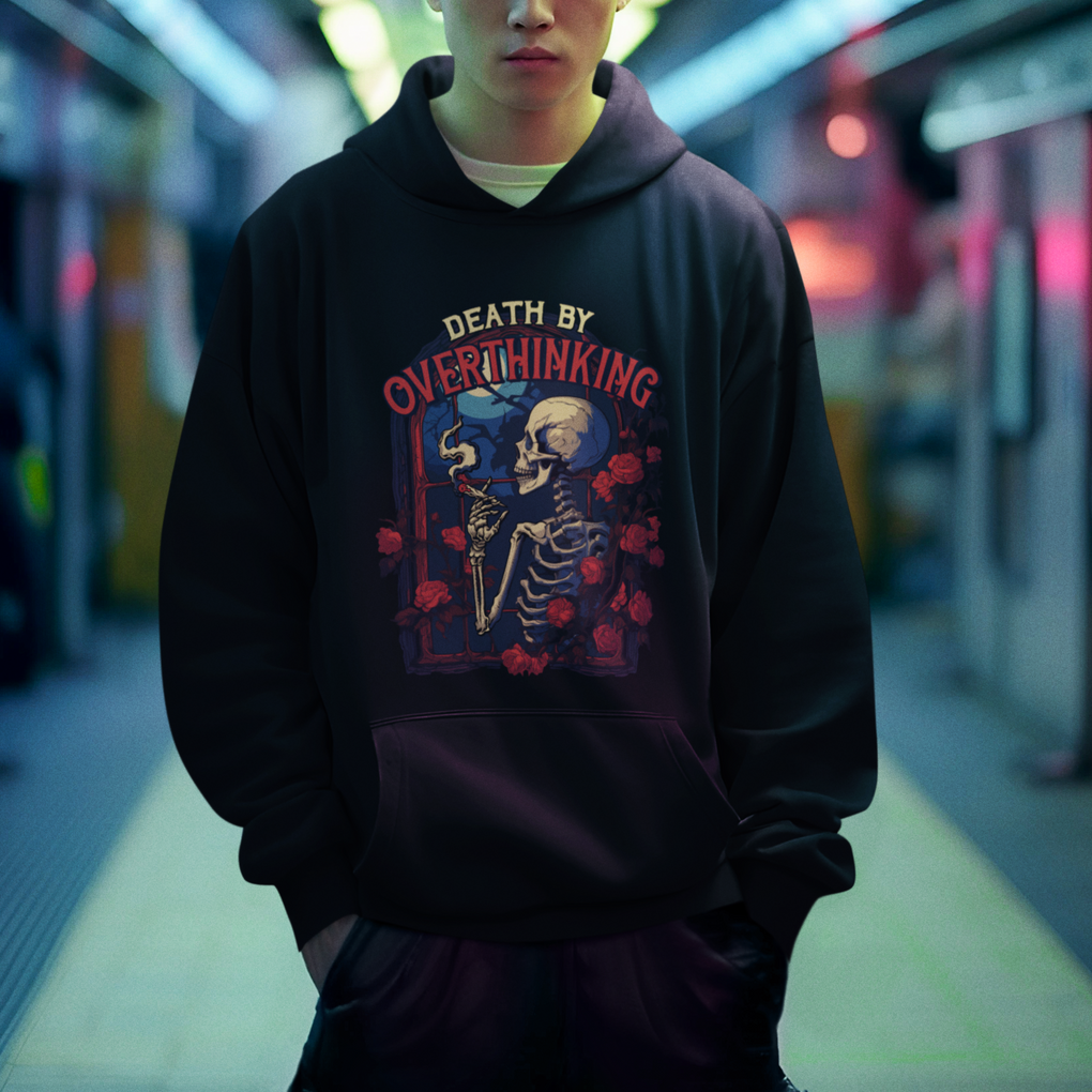 Death By Overthinking Skeleton Smoking Hoodie TS09 Printyourwear