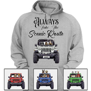 Custom Jeep Shirts, Always Take The Scenic Route Jeep Dog Jeep Cat Apparel CTM00 Custom - Printyourwear