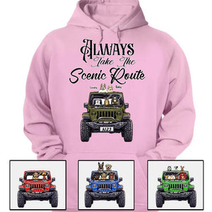 Custom Jeep Shirts, Always Take The Scenic Route Jeep Dog Jeep Cat Apparel CTM00 Custom - Printyourwear