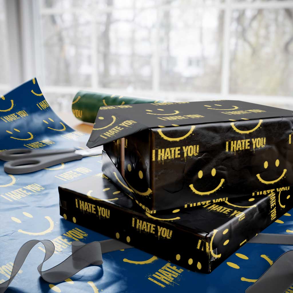 I Hate You Wrapping Paper Roll Funny Sarcastic Smiling Face Meme TS14 Black Print Your Wear