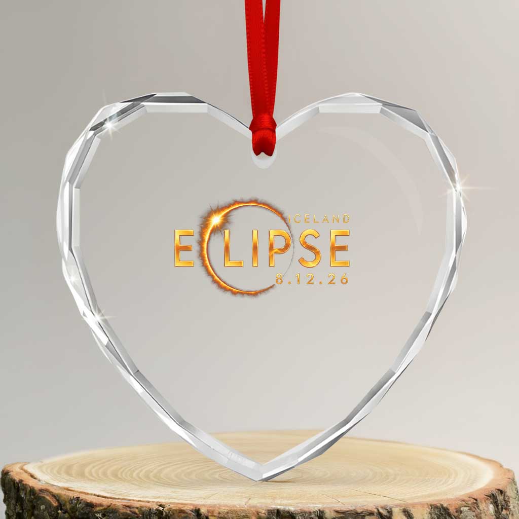 Iceland Eclipse 2026 Heart Crystal Glass Ornament August 12 26 Solar Eclipse Totality TS11 Transparent Glass 3'' Heart Print Your Wear