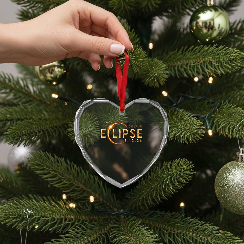 Iceland Eclipse 2026 Heart Crystal Glass Ornament August 12 26 Solar Eclipse Totality TS11 Print Your Wear