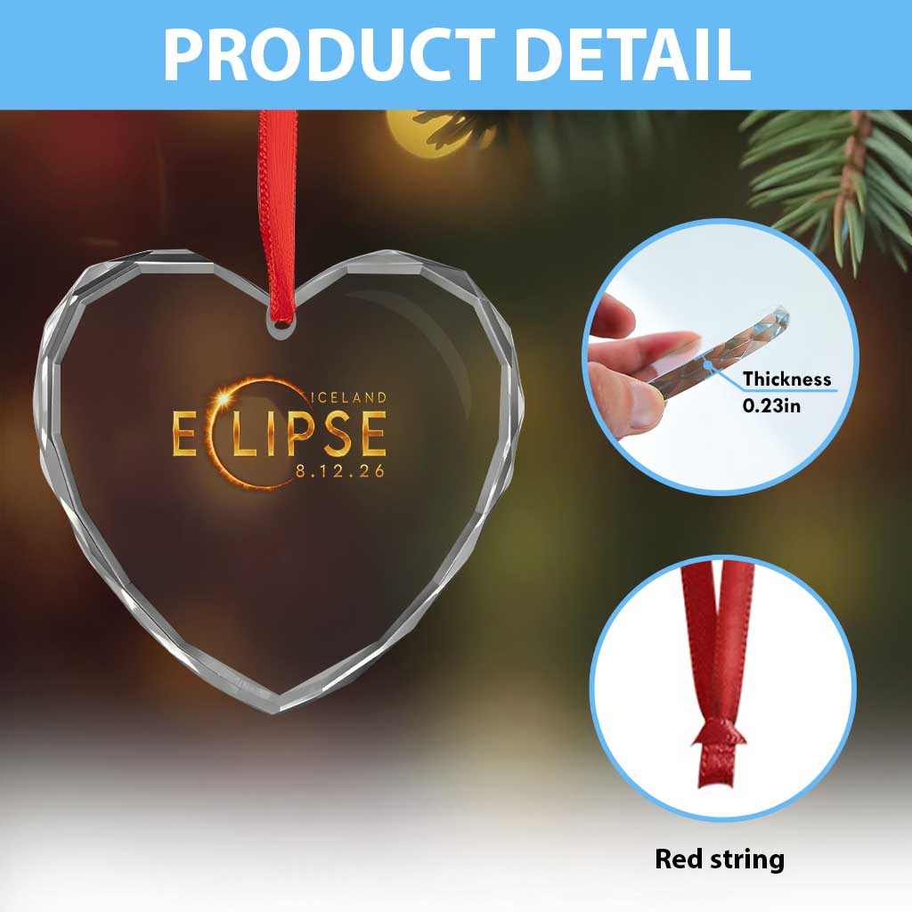 Iceland Eclipse 2026 Heart Crystal Glass Ornament August 12 26 Solar Eclipse Totality TS11 Print Your Wear