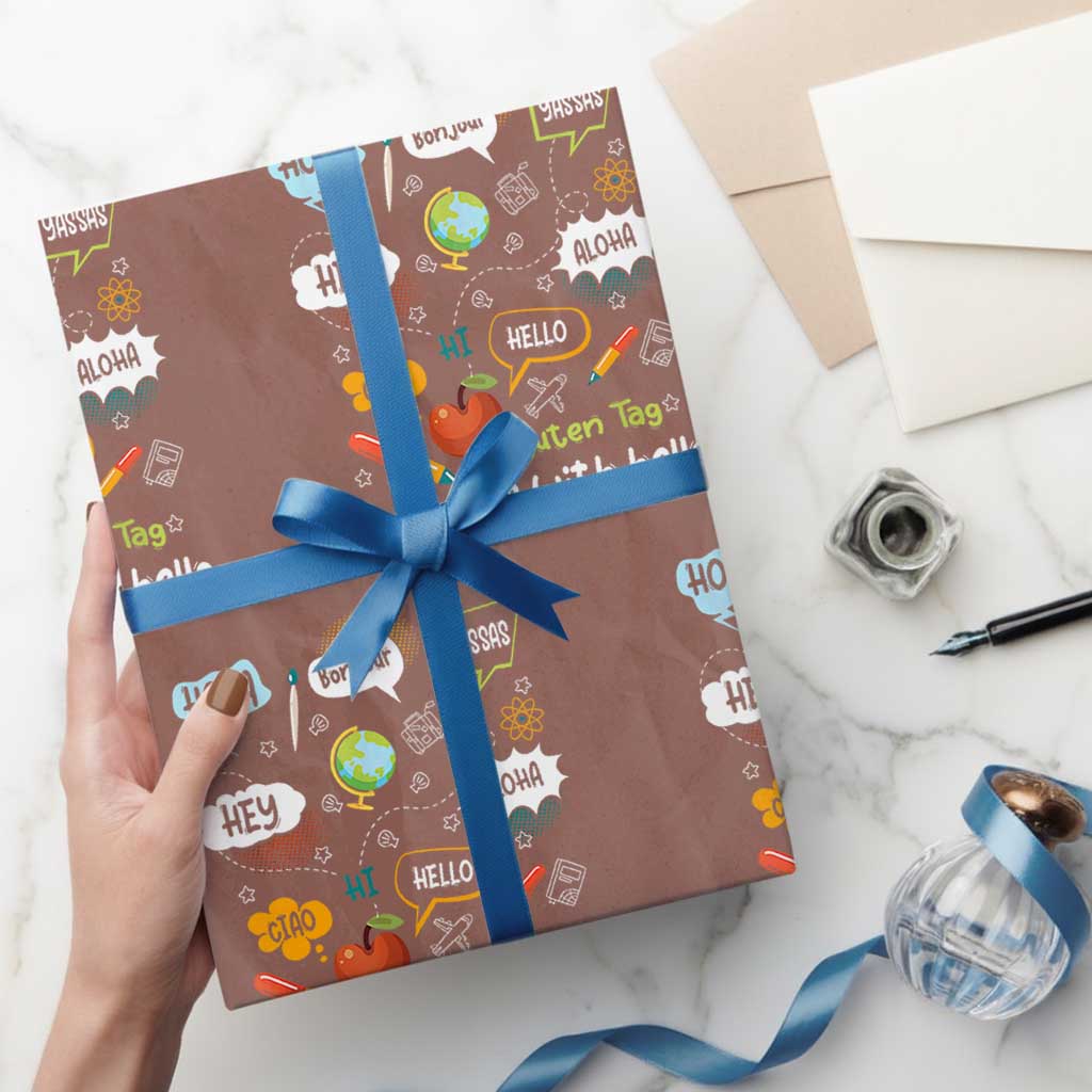 Inclusion Matters Wrapping Paper Roll It Starts With Hello In Languages TS02 Mocha Print Your Wear