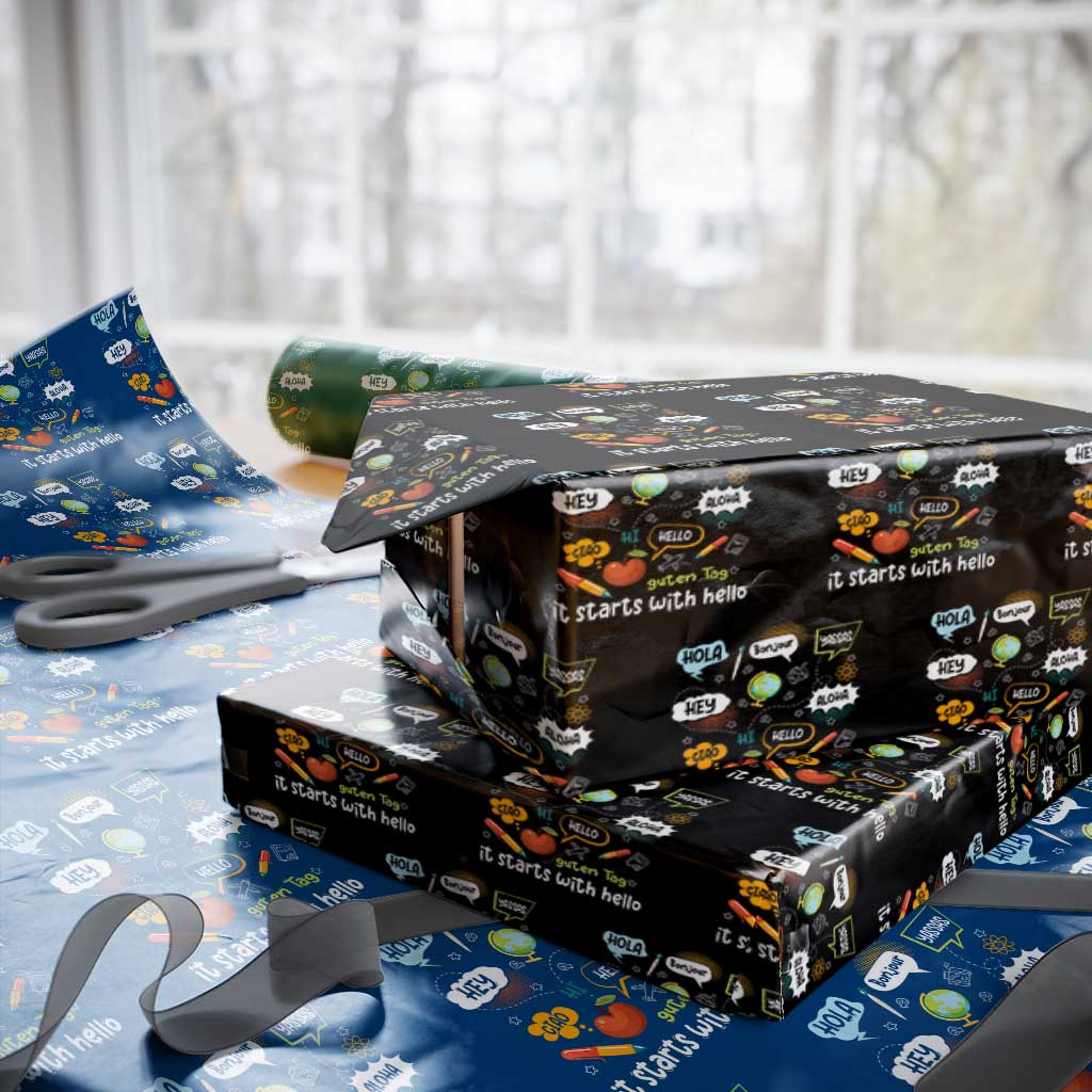 Inclusion Matters Wrapping Paper Roll It Starts With Hello In Languages TS02 Black Print Your Wear
